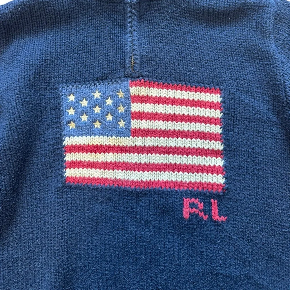 Polo Ralph‎ Lauren Kids’ Navy Blue American Flag 1/4 Sweater Size Medium
